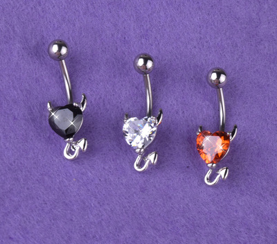CZ Selling Little Devil heart-shaped Belly button superior quality Peach zircon Belly Ring New explosion