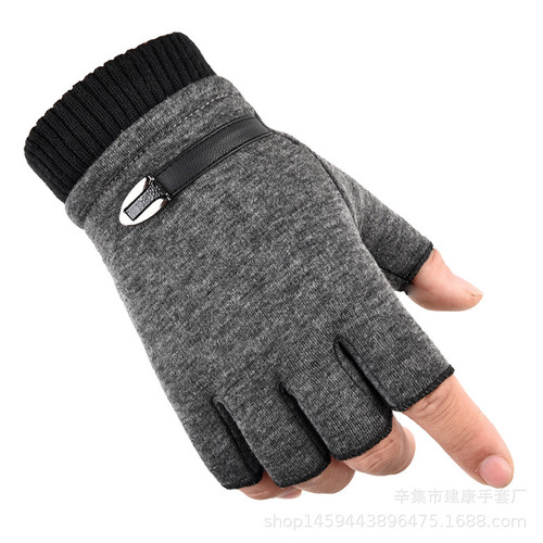 Autumn and winter non-falling velvet half-finger gloves for men and women, outdoor warm and velvet thickened cycling children's gloves for couples