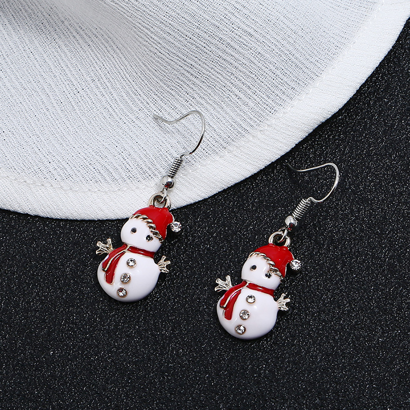 Retro Christmas Hat Snowman Alloy Enamel Inlay Rhinestones Christmas Women's Earrings Necklace display picture 5