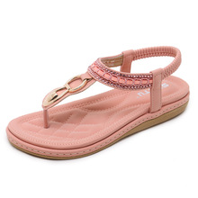 夏季2023歐美 女涼鞋跨境沙灘海邊金屬水鑽平底鞋大碼女鞋批發