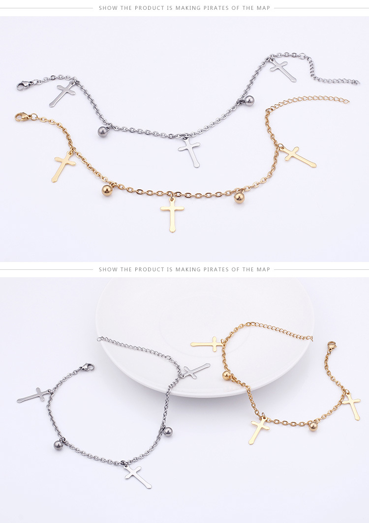 Simple fashion stainless steel cross anklet fashion new steel ball foot ornaments