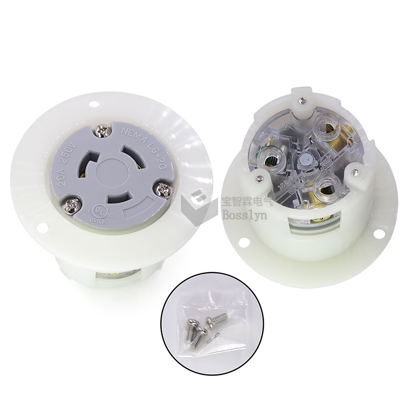 厂家直销UL认证NEMA L6-20FO 暗装工业插座 美国工业插座20A 250V