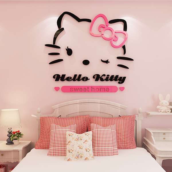 KT猫3d立体墙贴画儿童公主女孩房间卧室床头电视墙沙发墙装饰