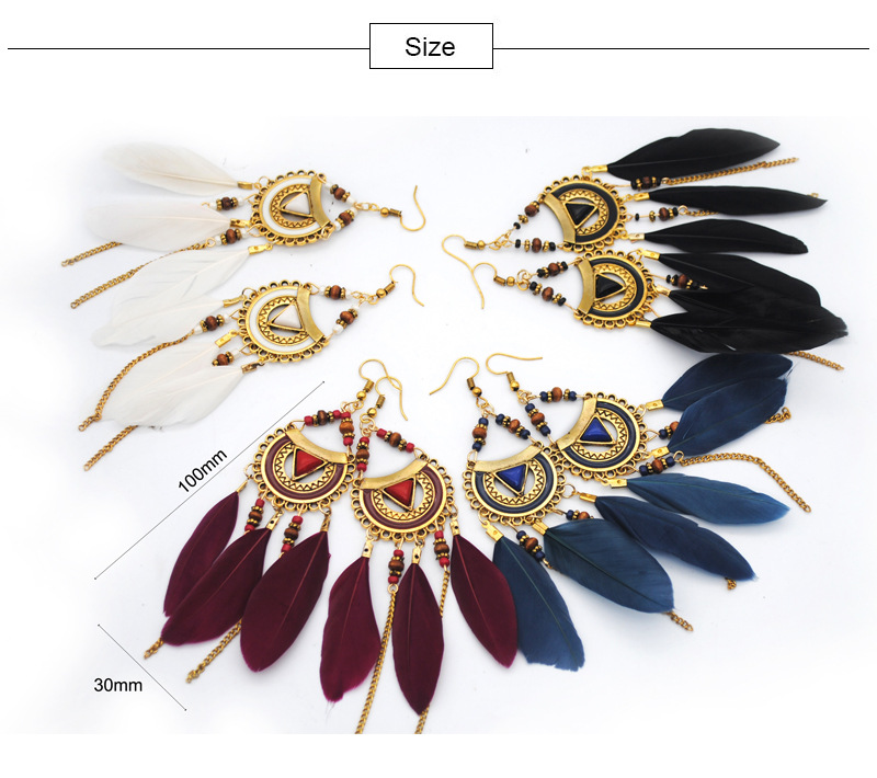 1 Pair Retro Feather Alloy Beaded Tassel Plating Artificial Gemstones Women's Drop Earrings display picture 4