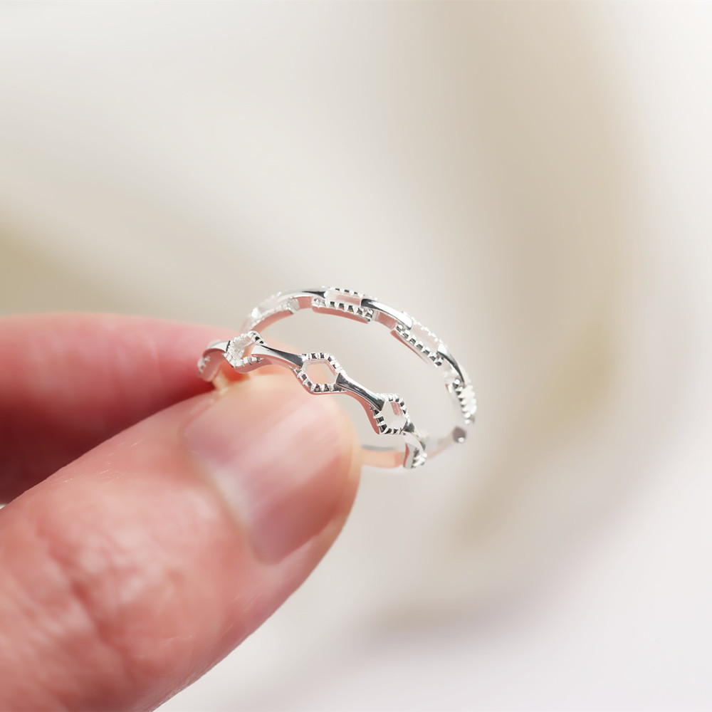 Korean minimalist geometric shape plain silver open S925 sterling silver finger ring