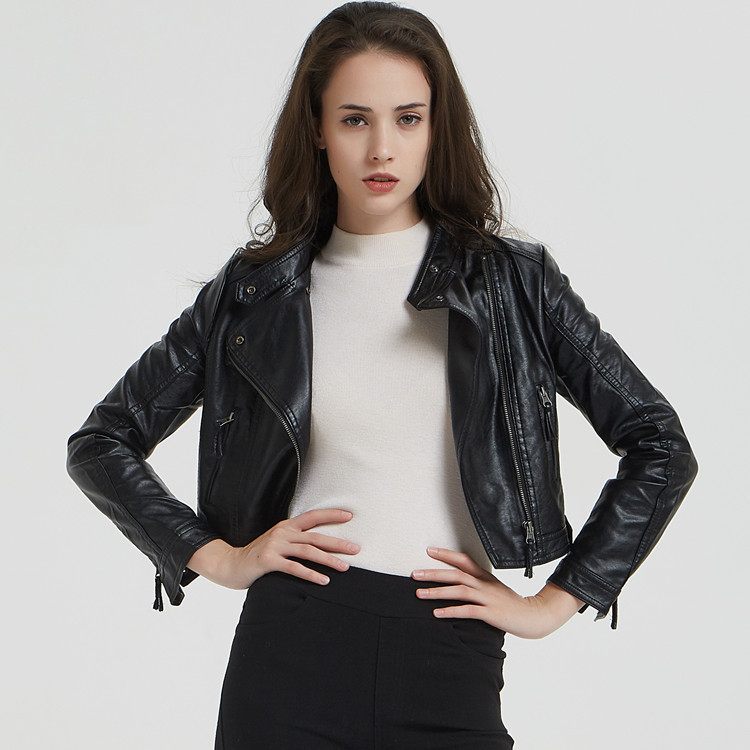 2019 Spring and Autumn Leather Women's Short Stand Collar Slim Fit Motorcycle PU Washable Leather Rivet Fashionable Women's Short Coat 2019 Spring and Autumn Leather Women's Short Stand Collar Slim Fit Motorcycle PU Washable Leather Rivet Fashionable Women's Short Coat