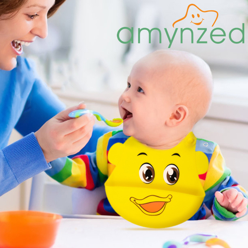 amynzed兒童圍嘴超軟 嬰兒飯兜防水矽膠寶寶吃飯圍兜防髒神器大號