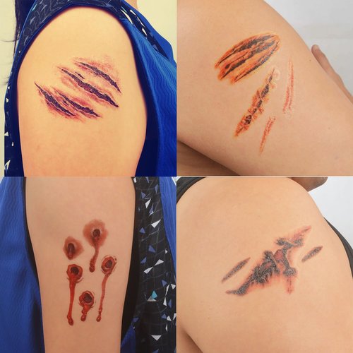 2pcs New scars play ghost  cosplay tattoo paste  stage performance hyper-realistic wound Halloween anime drama cosplay tattoo 