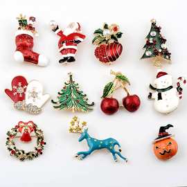 新款韩版圣诞节胸针圣诞树小鹿 雪人胸花 别针扣服饰配件厂家批发