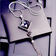 韓版時尚新款廠家直銷方塊幾何菱形水晶寶石長款項鏈毛衣鏈鎖骨鏈