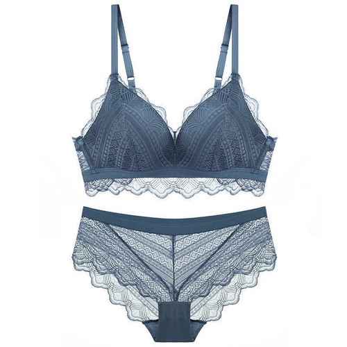 European and American new style lace non-wired thin cotton cup comfortable bra set French sexy triangle cup underwear set