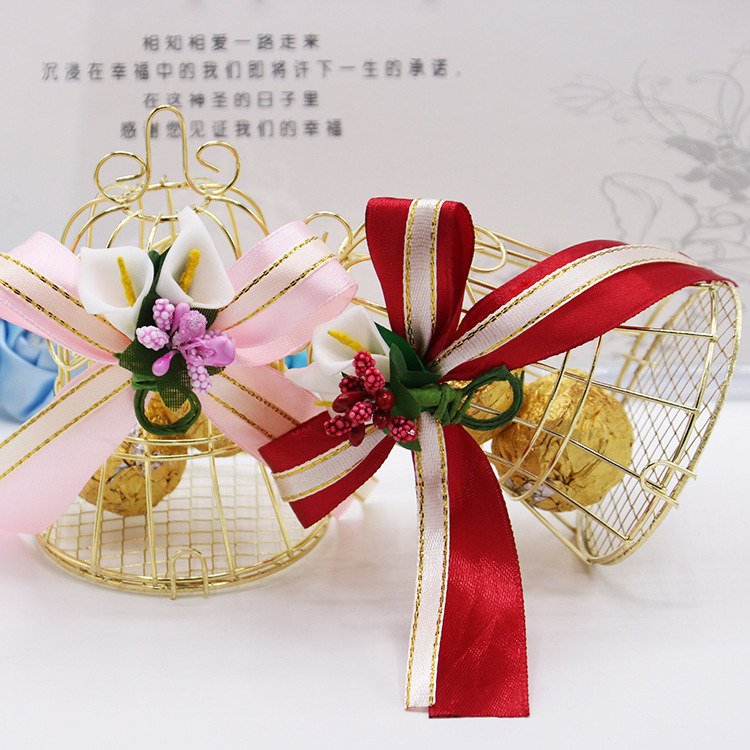 金色艺鸟笼喜糖盒创意婚庆个性糖果包装铃铛结婚回礼盒