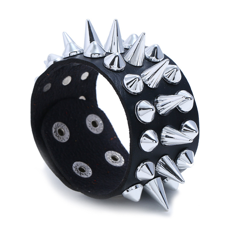 Punk 2019 New Exaggerated Men's Leather Bracelet Cross-border Supply Trend Punk Spike Imitation Cowhide Bracelet