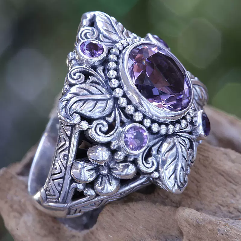 Кольцо Retro ring with crystal with amethyst, Amazon, European style, flowered