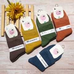 Fall/Winter New Retro Double-Needle Striped Women's Socks, Mori System Women's Mid-Calf Socks Candy Color, Factory Wholesale