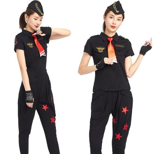 Sailor Dance New 515 Armband Black Cotton Lapel Women's T-Shirt Slim Square Dance Top Performance Costume