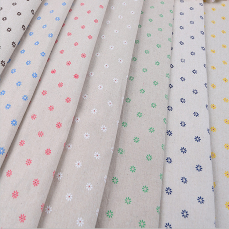 厂家直销亚麻印菊花适合于柳编工艺品里子桌垫 束口袋 箱包等