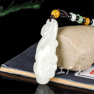 新疆和田玉白玉如意吊坠 情侣挂件玉器工艺品