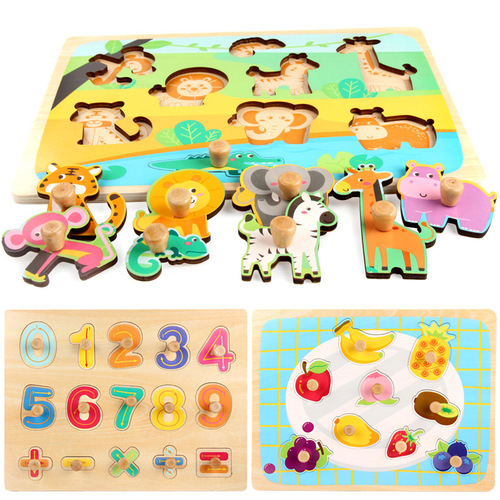 Factory direct sales hand scratching board puzzle children early education educational wooden toys numbers letters fruits geometric shapes