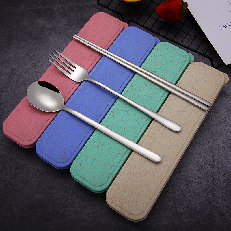 304 야외 나이프와 포크 스푼 휴대용 식기 스푼 휴대용 상자 스테인레스 스틸 휴대용 세트 스테인레스 스틸 휴대용 세트