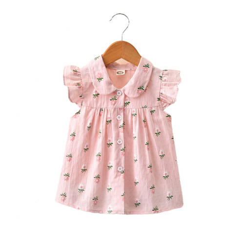 Children's clothing  summer new children's shirt floral short-sleeved small flying sleeves girls tops small and medium-sized children's cardigan shirt
