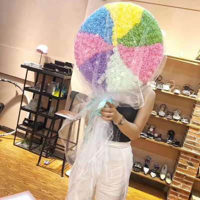 七彩玫瑰彩虹棒棒糖七夕情人节创意礼物花束带礼盒抖音同款一件代