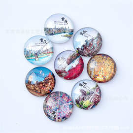 厂家生产圆形水晶玻璃冰箱贴滴胶透明磁性冰箱贴创意个性定制