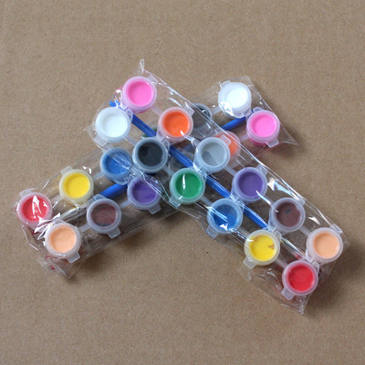 儿童彩绘 diy丙烯颜料 12色套装3ml2支笔 美术涂鸦水彩画石膏娃娃|ru