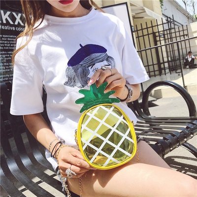 夏天迷妳菠蘿小包包 2018新款可愛鏈條透明果凍包單肩斜挎手機包