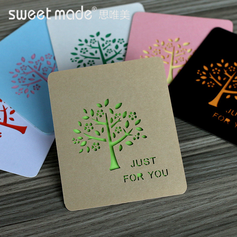 圣诞贺卡 创意镂空圣诞树折叠贺卡 圣诞祝福小卡片定制批发|ms