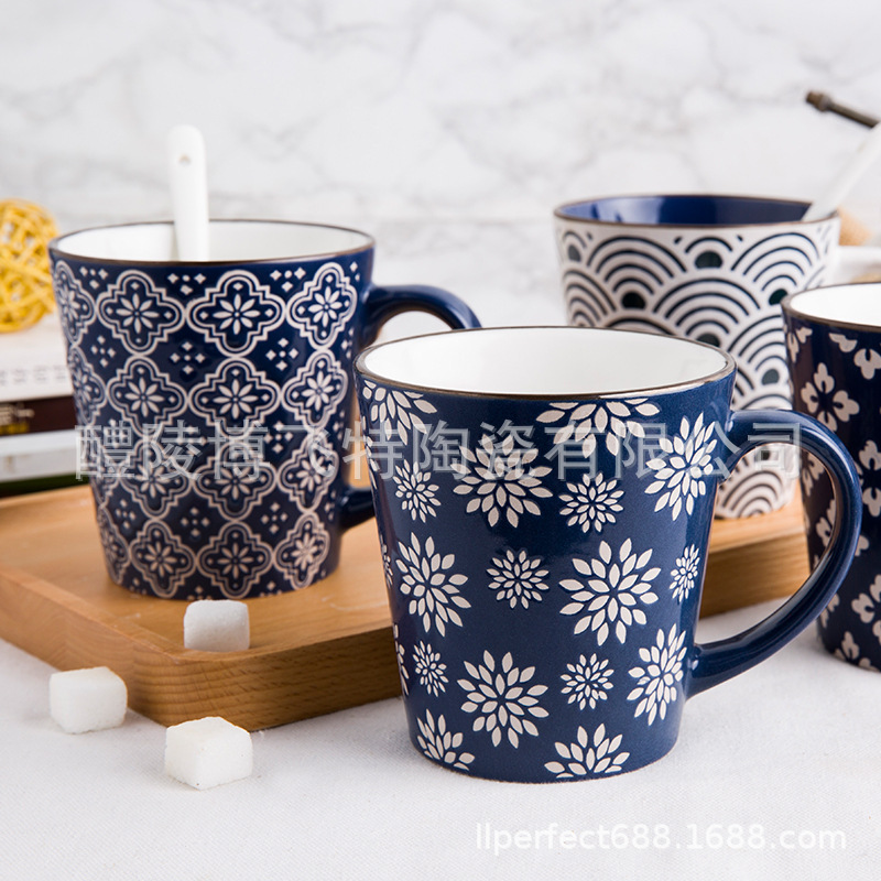 Factoria directa de esmalte de cerámica pintada a mano taza de café de oficina de empresa taza de menú doméstico