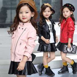童装2024春季新款韩版女童时尚皮衣儿童中大童拉链外套一件代发