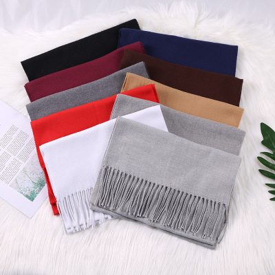 年会大红定制LOGO 秋冬纯色仿羊绒 围巾百搭亲子围巾年会礼品赠品