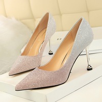 0755-1 Korean version: fashionable, thin, high heel, shallow pointed, shiny, color changing, single shoes, high heeled shoes, women's shoes.