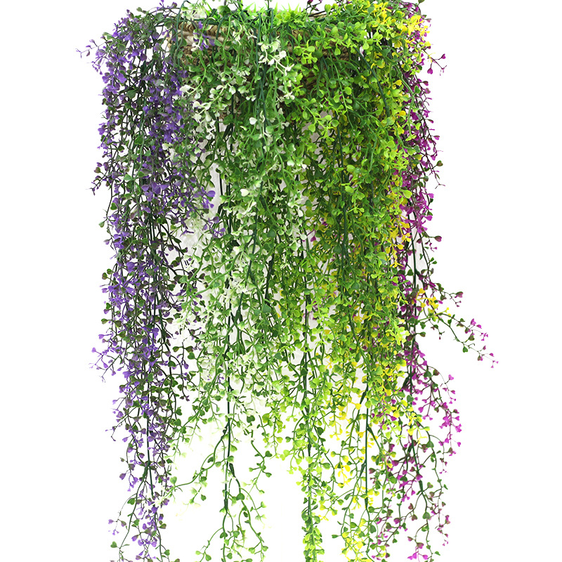 仿真植物藤條悅意草柳條綠植壁掛 假花藤蔓塑料花綠景植物墻裝飾