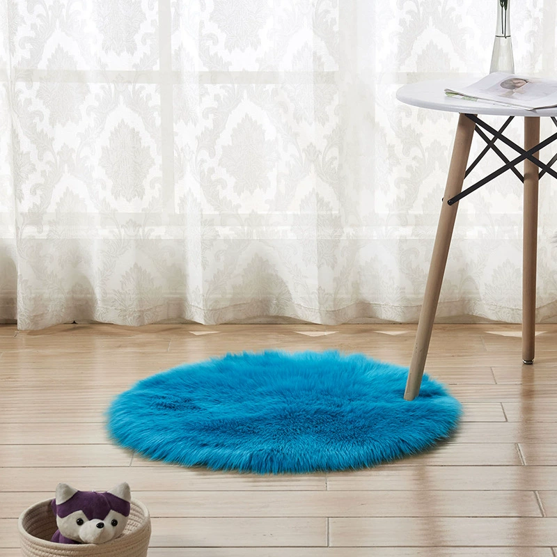 Round Australian sheepskin rug, plush long‑pile, multiple sizes 30–180 cm, soft floor mat