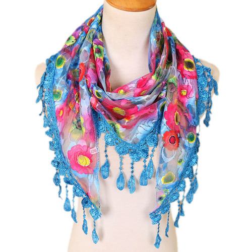 Colorful Korean style lace triangle scarf Spring and autumn fashion hollow tassel women's triangle scarf veil SJJ07