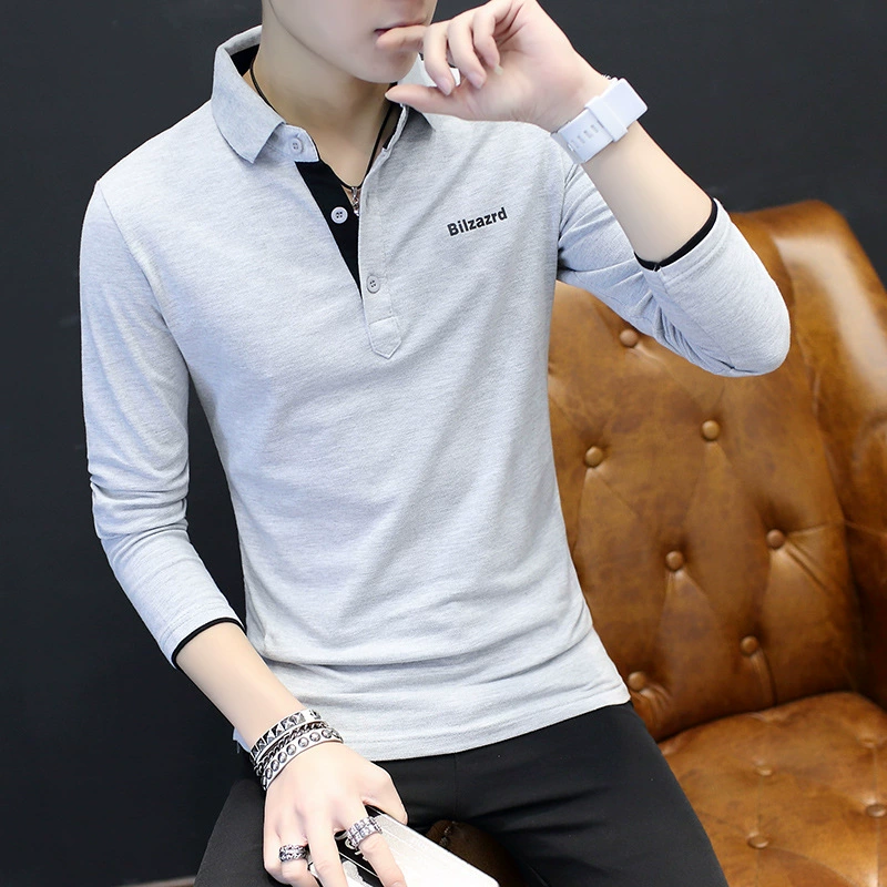 2021 весенне-осенняя мужская футболка с воротником-стойкой, молодежная модная облегающая однотонная модная мужская привлекательная футболка в Корейском стиле, Базовая рубашка для мужчин