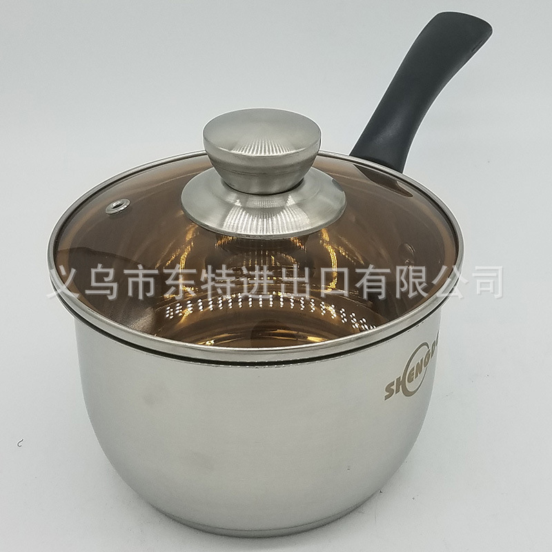 Factory direct sales of stainless steel milk POTS, Korean-style single-handle instant noodle POTS, coffee-colored LIDS, slim POTS, household milk POTS detail image 5