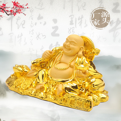 Velvet gold handicrafts, money rolling golden toad ornaments, big belly Maitreya and laughing Buddha car ornaments, New Year's birthday gifts