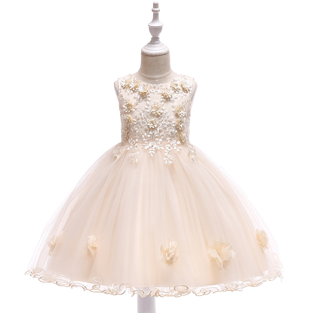 2026 New Style Girls' Dress with Three-Dimensional Floral Embroidery, Princess Dress with Hand-Beaded Wedding Dress and Performance Outfit