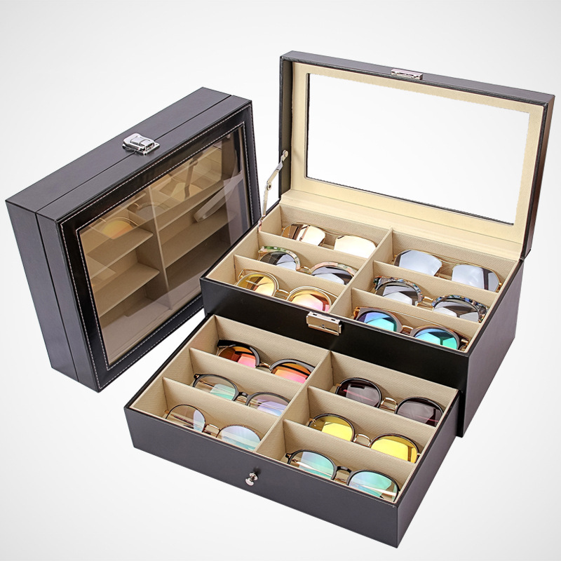 Glasses storage box transparent sunglasses sunglasses eye box double fashion leather display box wholesale leather Glasses storage box transparent sunglasses sunglasses eye box double fashion leather display box wholesale leather