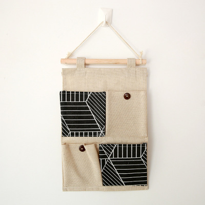欧式创意居家 棉麻收纳4兜挂袋 壁挂袋壁挂多层布艺装饰置物袋
