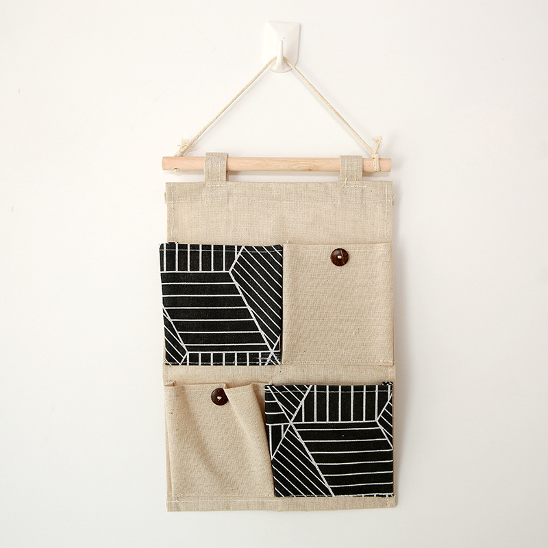 欧式创意居家 棉麻收纳4兜挂袋 壁挂袋壁挂多层布艺装饰置物袋