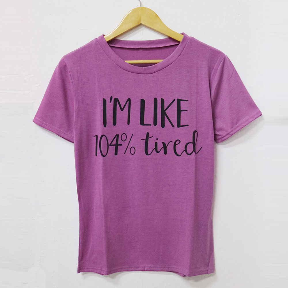 Loose Fit Summer T Shirt Unique Tired Letter Print Short Sleeve Round Neck Casual Style Wholesale Available