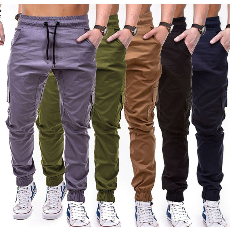 wish Foreign Trade Explosions European and American Men's Workwear Multi-Pocket Pants Woven Fabric Casual Jogging Leg Pants