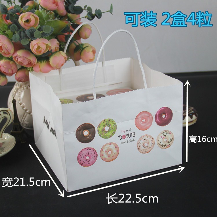 新品4/9个粒甜甜圈盒西点蛋糕外卖打包纸盒子手提袋烘焙包装定制