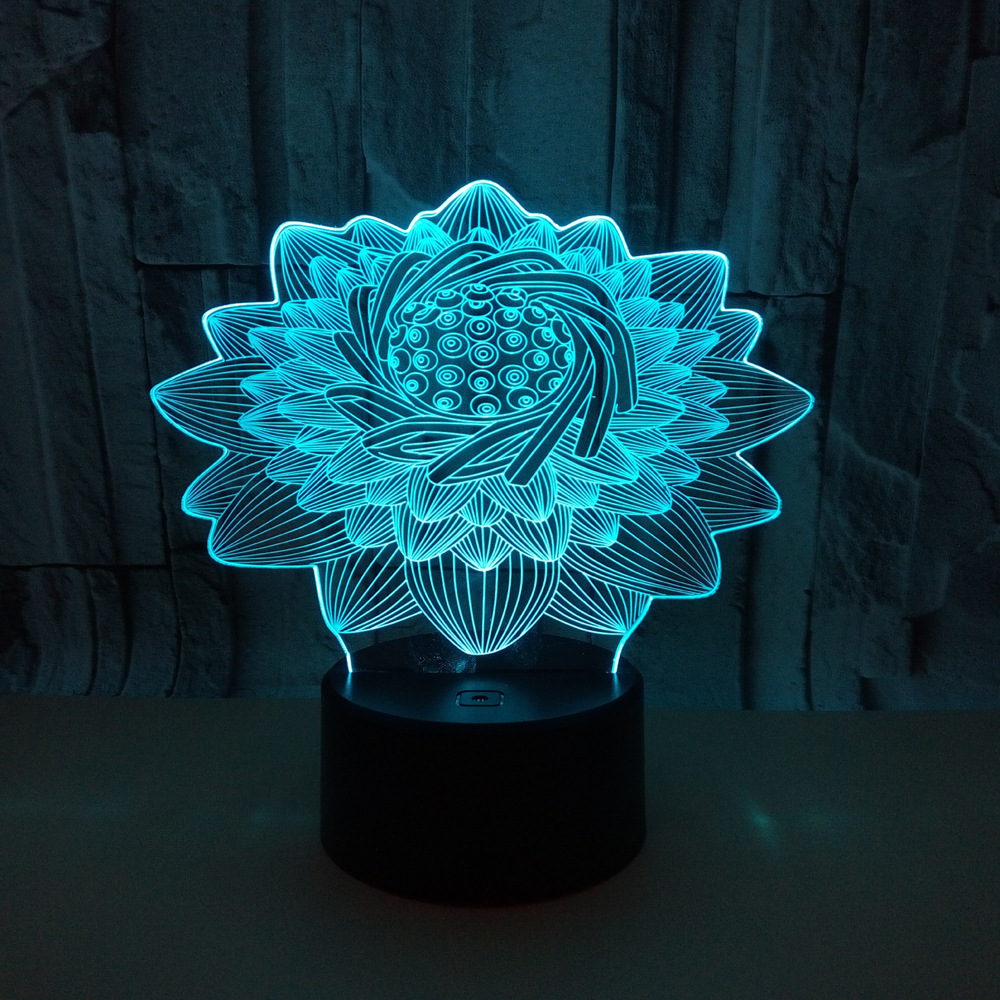 新款荷花3D灯 LED触控错觉灯 创意桌面台灯 七彩莲花3D LED小夜灯