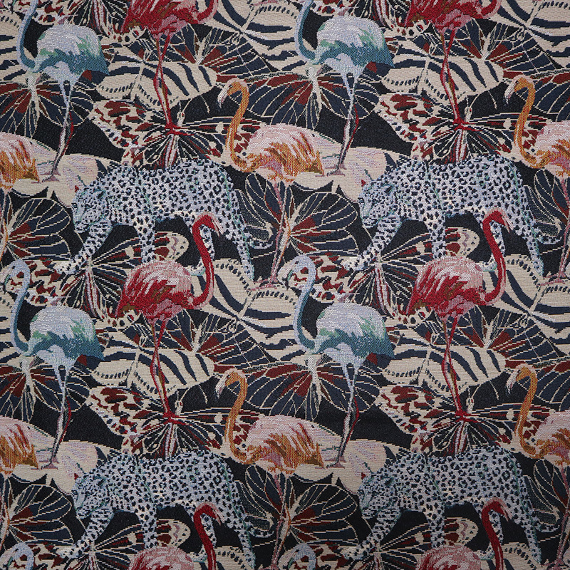 可加工定制涤棉高精密加厚高质量火烈鸟地毯抱枕提花面料沙发布