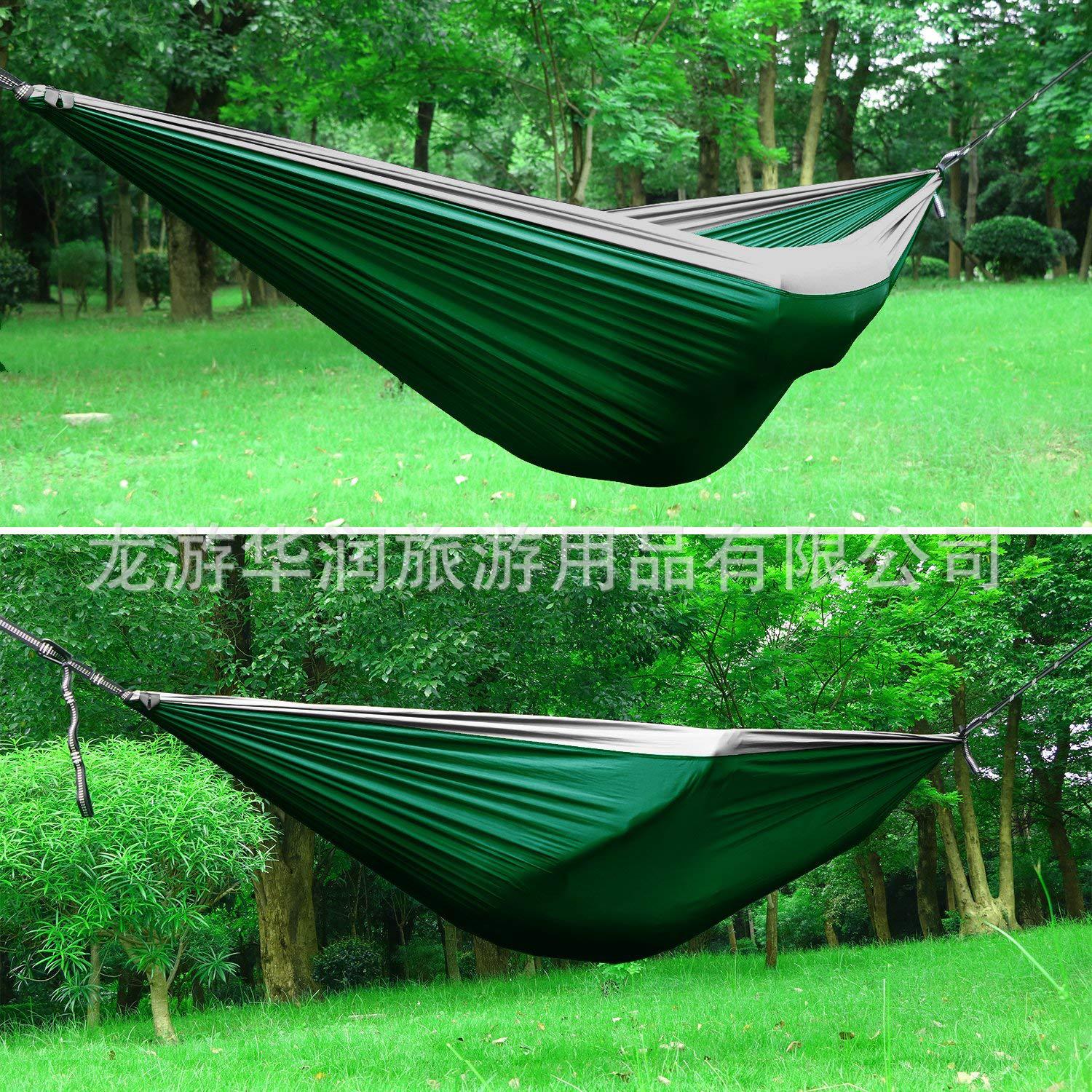 HR 欧美新款双人灰绿拼色尼龙吊床 带登山扣，树带和收纳袋-阿里巴巴